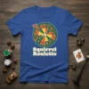 Squirrel Roulette T-Shirt design featuring a roulette wheel with squirrels and a car, text below reads "Squirrel Roulette"