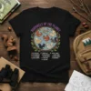 Black t-shirt featuring "Squirrels of the Planet" design with illustrations of various squirrel species and their names