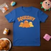 Squishy T-Shirt with three cute orange and yellow slime characters and the word SQUISHY in orange text