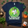 St. Patrick's Day Unicorn Magic t-shirt design featuring a cute unicorn in a green hat and bow tie