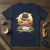 Stacked Cute Cats T-Shirt featuring three adorable kittens piled on rocks with a sunset background