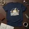 Starfleet Exploration t-shirt design with a rocket ship launching from a planet, surrounded by rings and stars