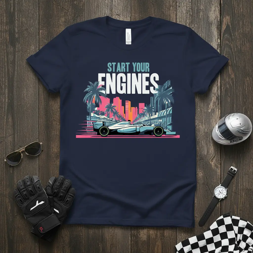 Start Your Engines Racing Car T-Shirt for Motorsport Fans