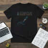 Startup Sioux Falls t-shirt design with a neon-outlined rocket launching amidst clouds. Includes "STARTUP SIOUX FALLS" text above
