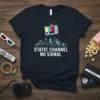 Static Channel No Signal T-Shirt featuring a retro television with test pattern and city skyline graphic