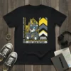 Black t-shirt with "Stay Calm Outside" text, featuring a robotic teddy bear, urban city skyline, and "Urban Expedition" graphic