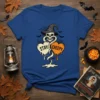 Stay Creepy Halloween T-Shirt featuring a skull in a witch hat and dripping hearts with spooky bats and cobwebs