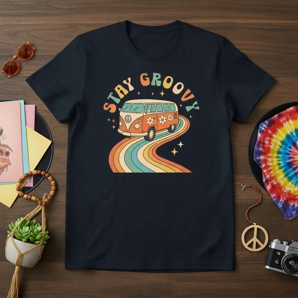 Stay Groovy Retro Van T-Shirt Vintage Hippie Gift