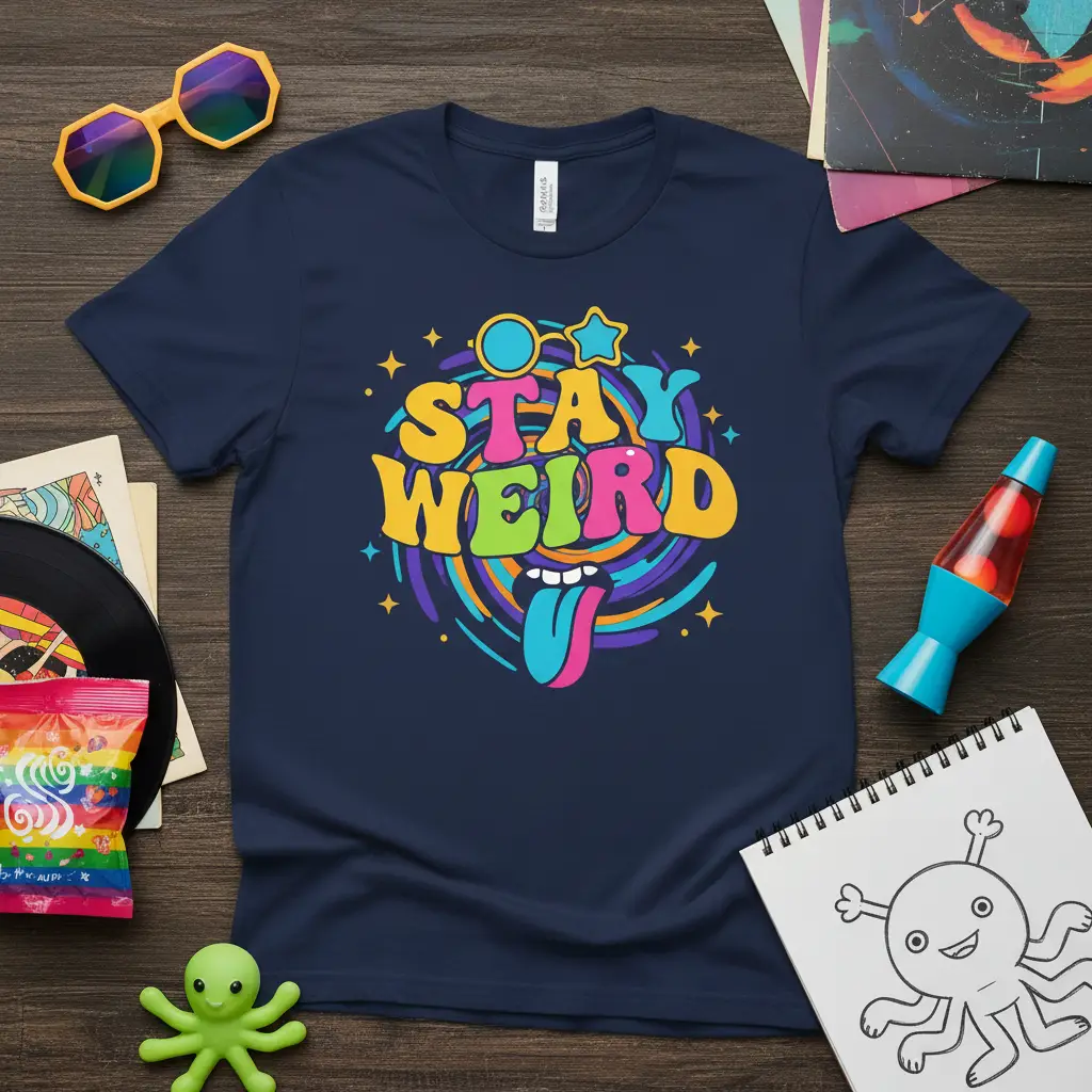Stay Weird Retro Graphic Tee Unique Slogan Shirt