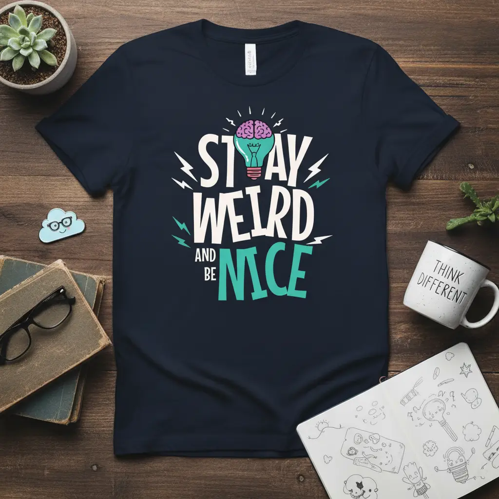 Stay Weird and Be Nice Quote T-Shirt Fun Inspirational Gift