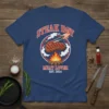 Steak Boy Meat Lover Est. 2024 design featuring a grilled steak over a campfire on a navy blue t-shirt