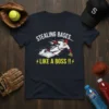 Stealing Bases Like A Boss baseball quote t-shirt featuring a player sliding into a base