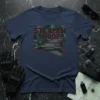 Stealth Mode T-Shirt with a graphic of a stealth fighter jet and camouflage background
