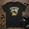 Stingers t-shirt design featuring a fierce bee with wings spread, shield emblem, and honeycomb pattern, text reads "STINGERS"