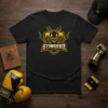Black t-shirt featuring the Stingerz Est. 1999 logo, a fierce bee mascot in yellow and black, with lightning bolts and