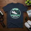 Stop Smoking Stay Healthy t-shirt with a running shoe graphic and green laurel wreath