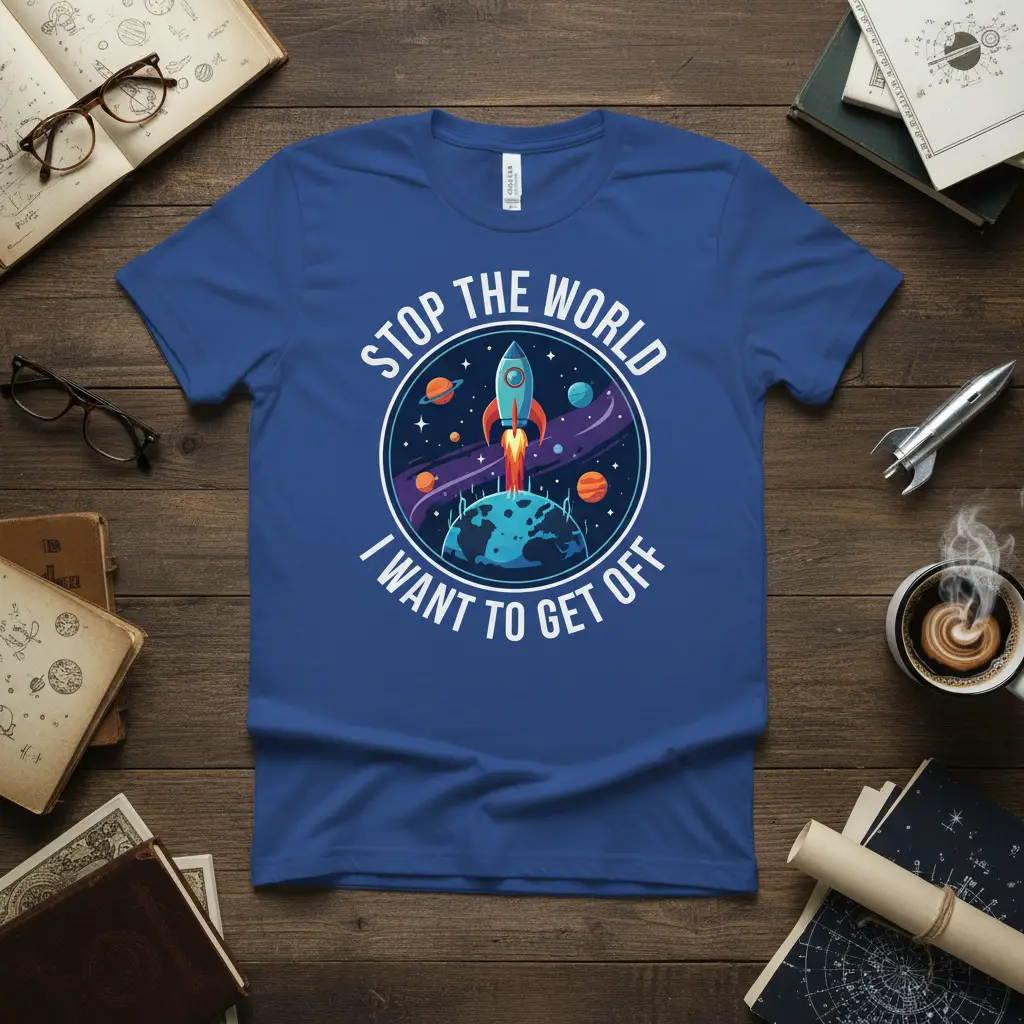 Stop the World I Want to Get Off Space Rocket T-Shirt