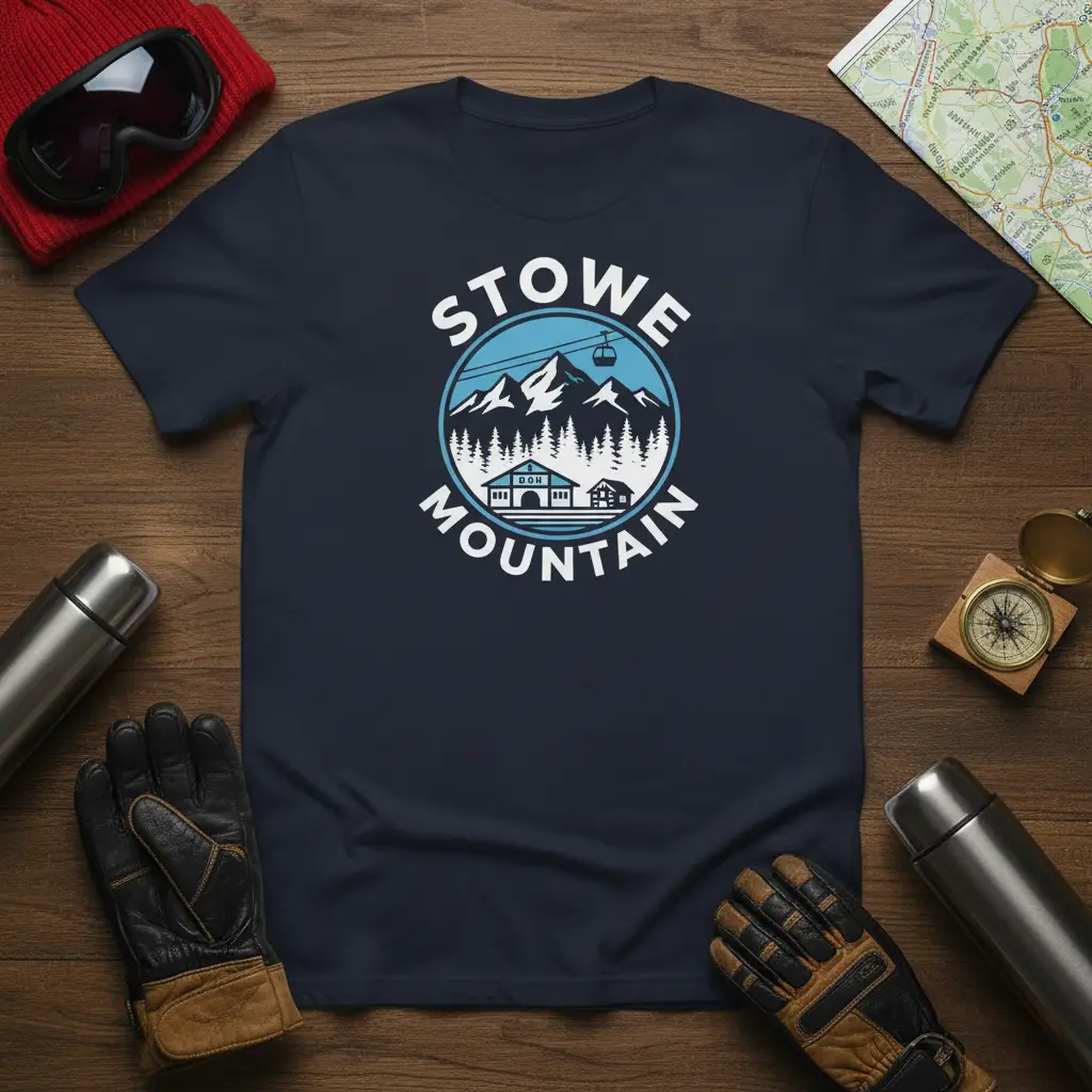 Stowe Mountain vintage graphic t-shirt design with mountains and ski lift illustration