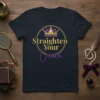 Straighten Your Crown text with a golden crown graphic on a navy t-shirt, inspirational quote design