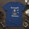 Strength of A Woman t-shirt with a graphic of a muscular arm, roots, and a diamond, symbolizing female empowerment