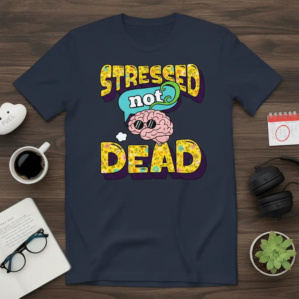Stressed Not Dead Funny Brain Graphic T-Shirt Gift