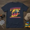 STRIPES monster truck t-shirt design with a tiger-themed vehicle and vibrant sunset graphic