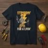 Strippin' For A Livin' t-shirt design with a skeleton electrician holding wires and tools, text in bold font