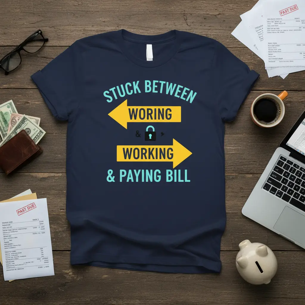 Stuck Between Woring & Working & Paying Bill Funny Tee