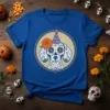 Sugar Skull Dog Party graphic tee featuring a white dog with colorful sugar skull face paint and a party hat