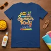 Summer Body Loading t-shirt with a graphic of a muscular sun, palm tree, and beach scene, plus a loading bar