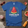 Summer Melon Juicy & Refreshing t-shirt with a slice of watermelon and floral border