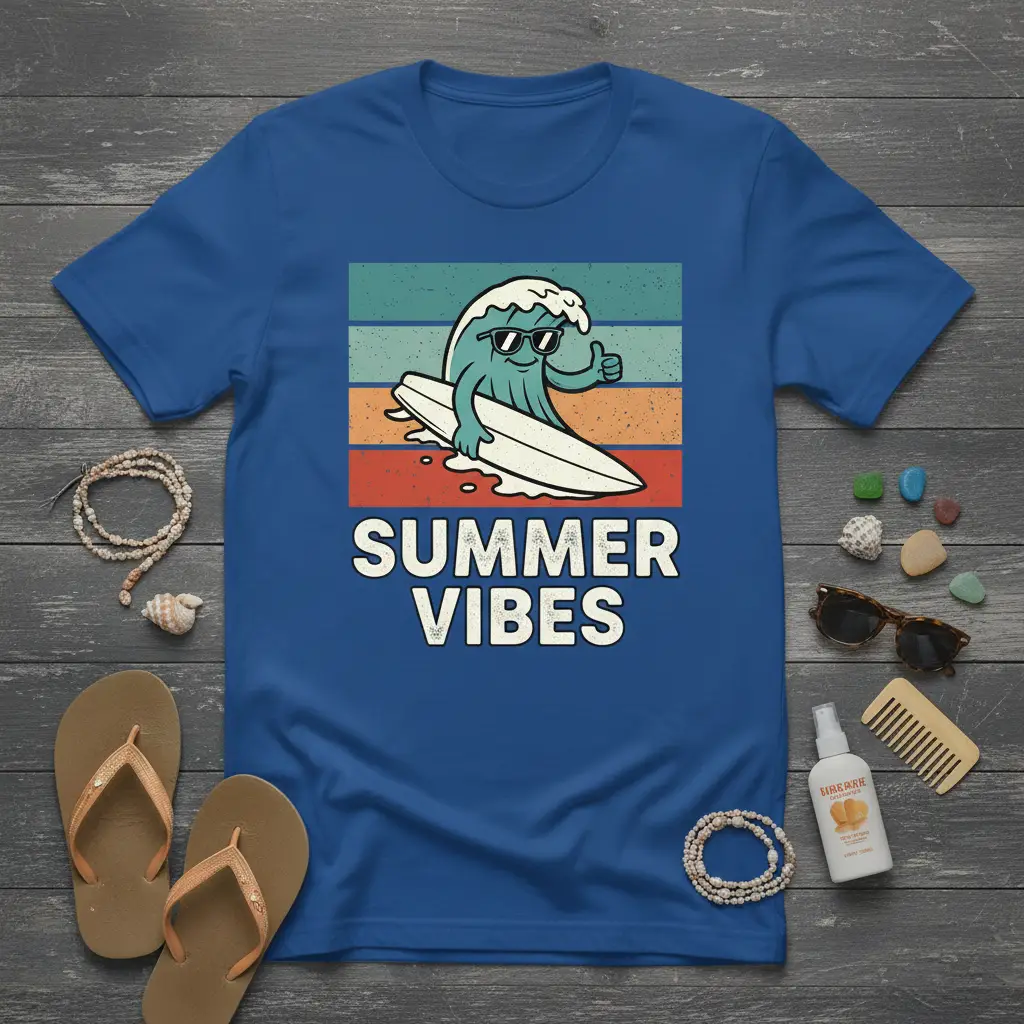 Summer Vibes Retro Surf T-Shirt Beach Vacation Gift