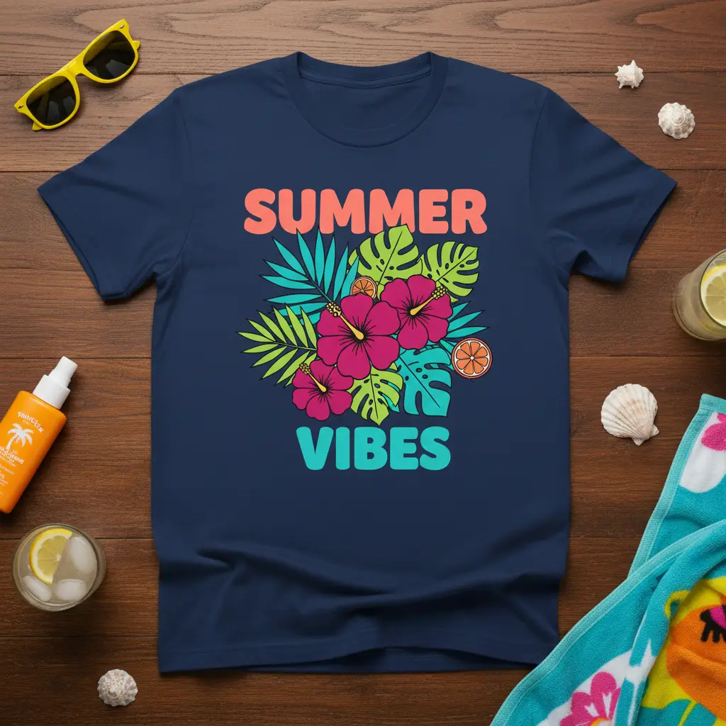 Summer Vibes Tropical Floral T-Shirt Vacation Gift Idea