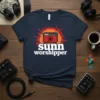 Sunn worshipper t-shirt design with a red Sunn amplifier graphic and bold white text