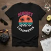 Sunset Blvd California t-shirt design with palm trees and retro sunset graphic