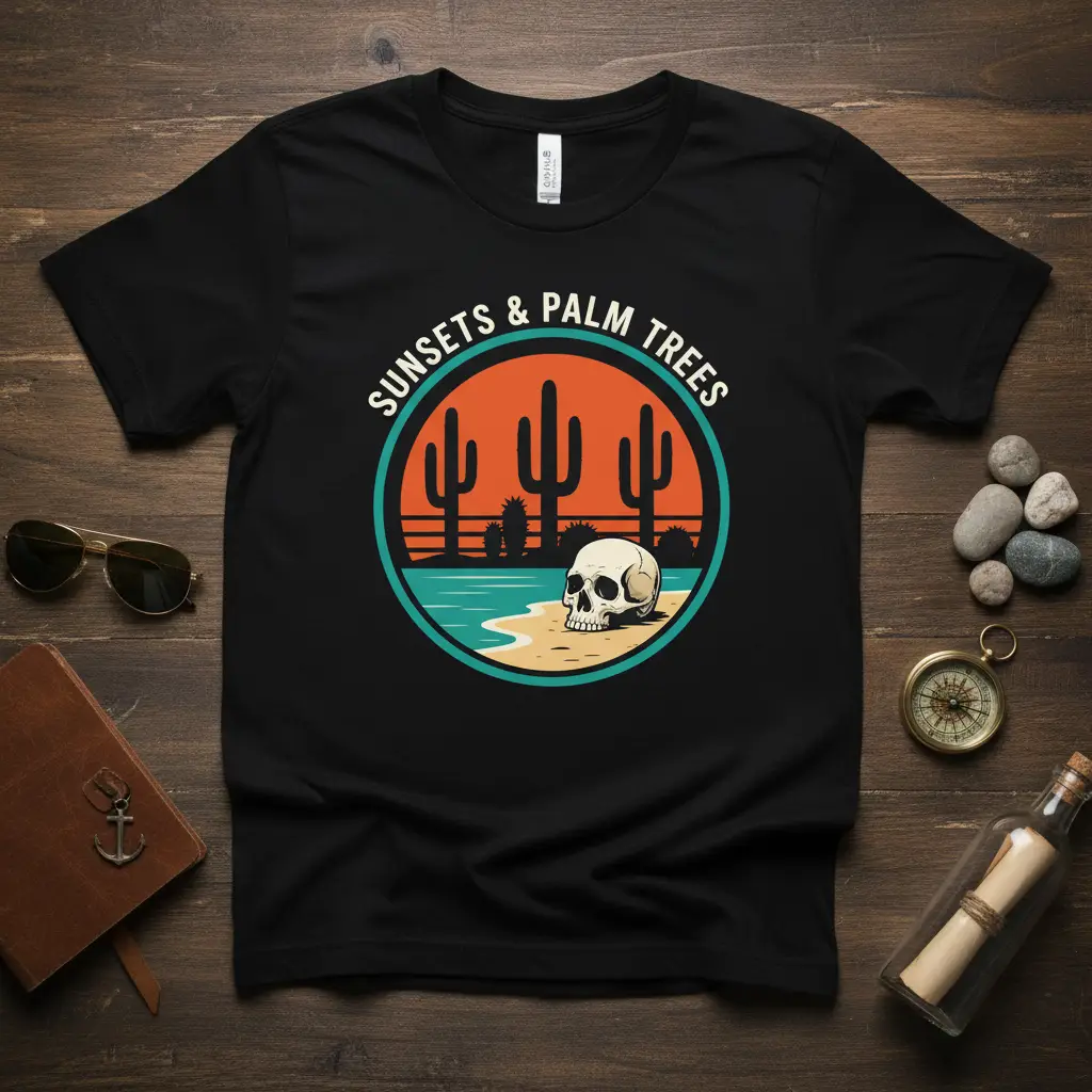 Sunsets & Palm Trees Skull Desert Vibes T-Shirt