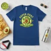Super Guac Fuel Your Day t-shirt featuring a cartoon superhero avocado flexing muscles, with text above and below