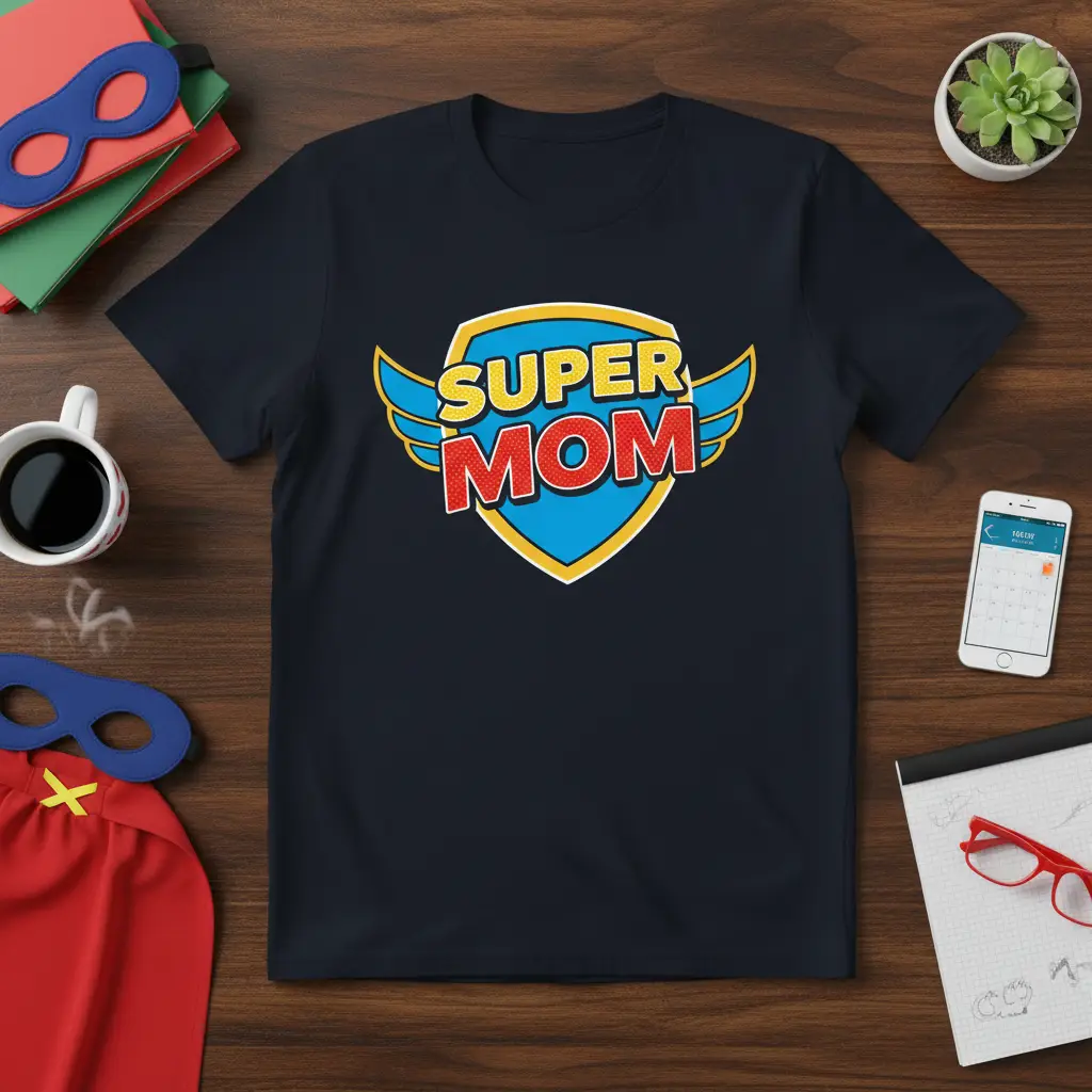 Super Mom Superhero Shield Graphic T-Shirt Gift