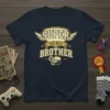 Super The Best Brother graphic t-shirt design with bold yellow text, wings, and a fist graphic