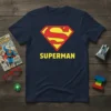 Superman logo t-shirt in navy blue with red and yellow S shield