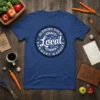Support Your Local Farmers Market quote in a circular design on a royal blue t-shirt