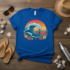 Surfer Riding Wave creative graphic design printed on comfortable cotton t-shirt