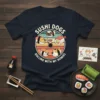 Sushi Dogs Rolling With My Homies t-shirt design featuring dogs as sushi rolls in a circle with text