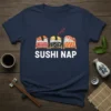 Sushi Nap T-Shirt design featuring three sleeping sushi pieces with Zzz's above them and the text "SUSHI NAP"