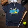 Navy blue t-shirt with "SWAG" in blue and white text, featuring a softball and crossed bats