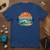Swani's Encinitas California surf t-shirt design with retro sunset, palm trees, and a breaking wave