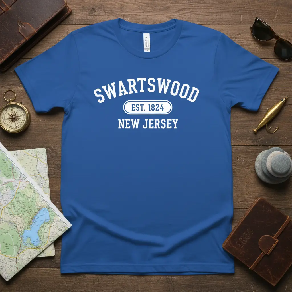 Swartswood Est. 1824 New Jersey town pride t-shirt with vintage collegiate style typography