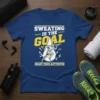 Sweating Is The Goal Beast Mode Activated graphic t-shirt with a running man illustration and motivational text