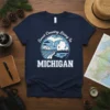 Sweet Country Living In Michigan graphic t-shirt featuring a scenic landscape with the Michigan outline and the text "Sweet Country