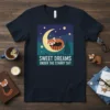 Sweet Dreams Under The Starry Sky t-shirt with a red panda sleeping on a crescent moon under a starry night